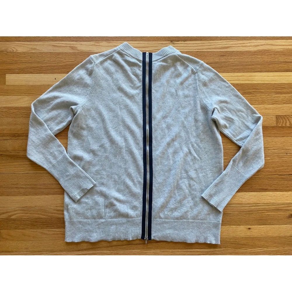 J. Crew CASHMERE Zip Back Crewneck Sweater Heathered Blue Navy Grey - M